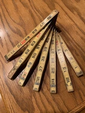 VINTAGE LUFKIN X46 FOLDING WOOD RULE BRASS SLIDE RED END EXTENSION RULER 72 IN