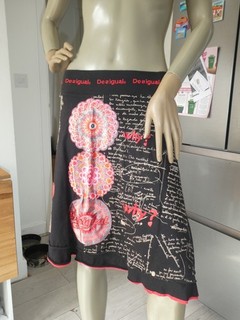 DEISGUAL Ladies Mandala Script A Line Skirt Black Jersey Cotton M EC rrp£98