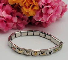 Vintage Disney Italian Modular Charm Bracelet Stainless Steel + Alaska Mix