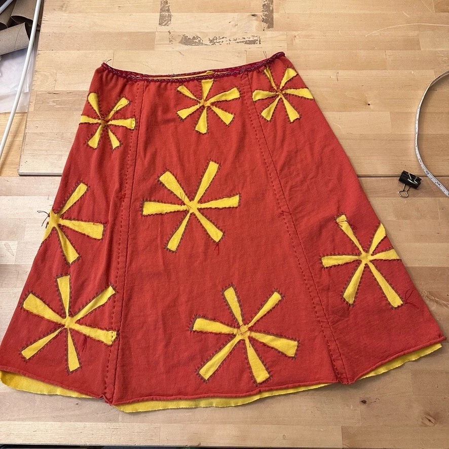 Handmade Skirt, upcycled from t shirts, medium, orange/yellow