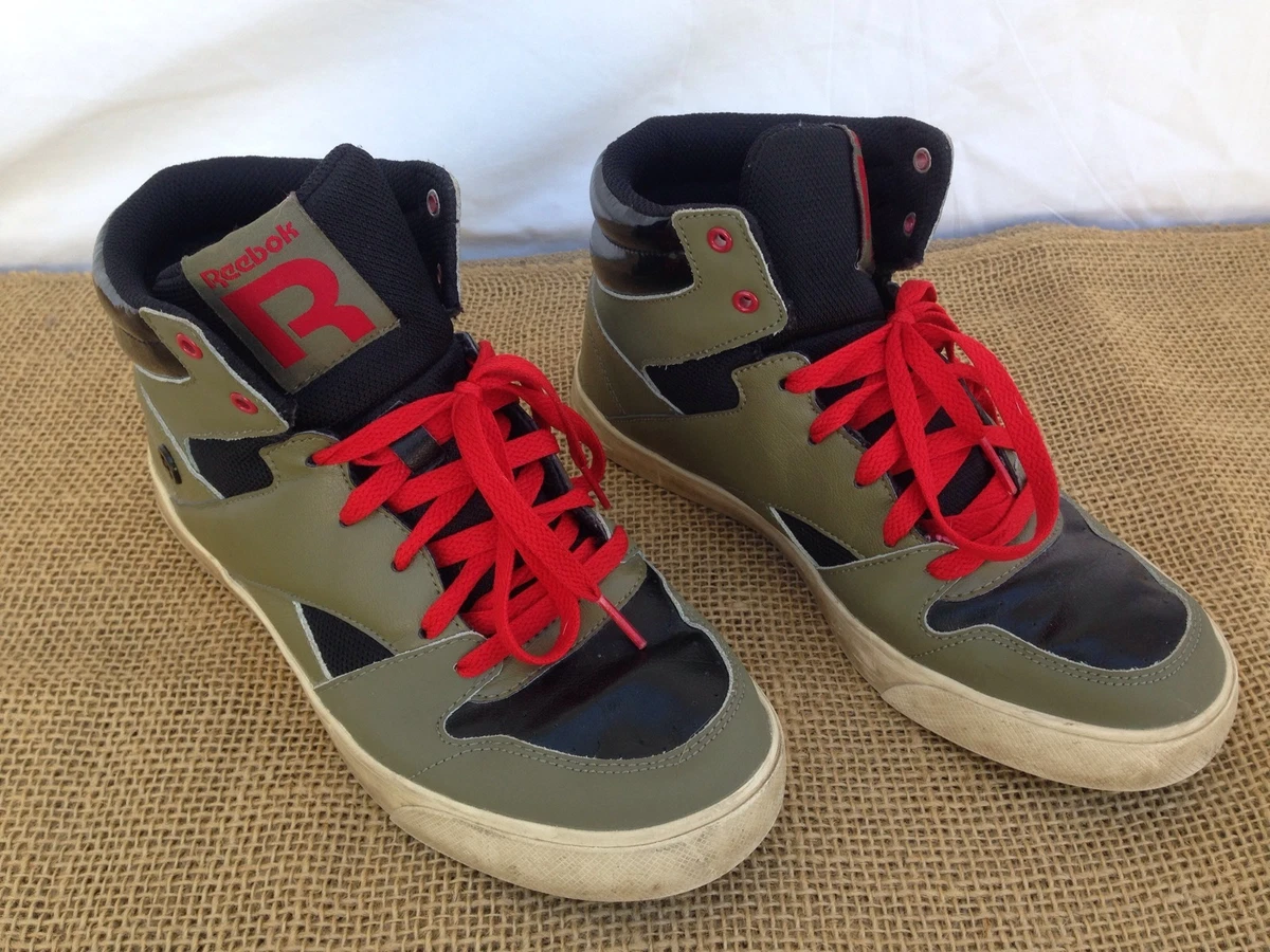 Reebok Mens sz 5.5 Green High Top Red Lace Basketball Court Shoes