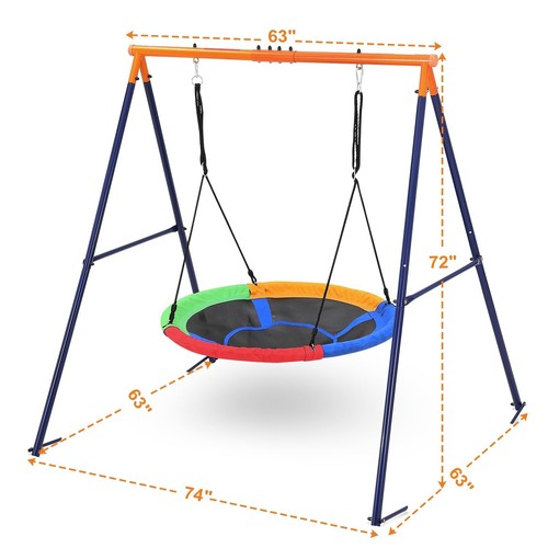 45" Saucer Swing Set with Heavy-Duty Metal A-Frame Stand for Backyard Playground - Picture 5 of 7