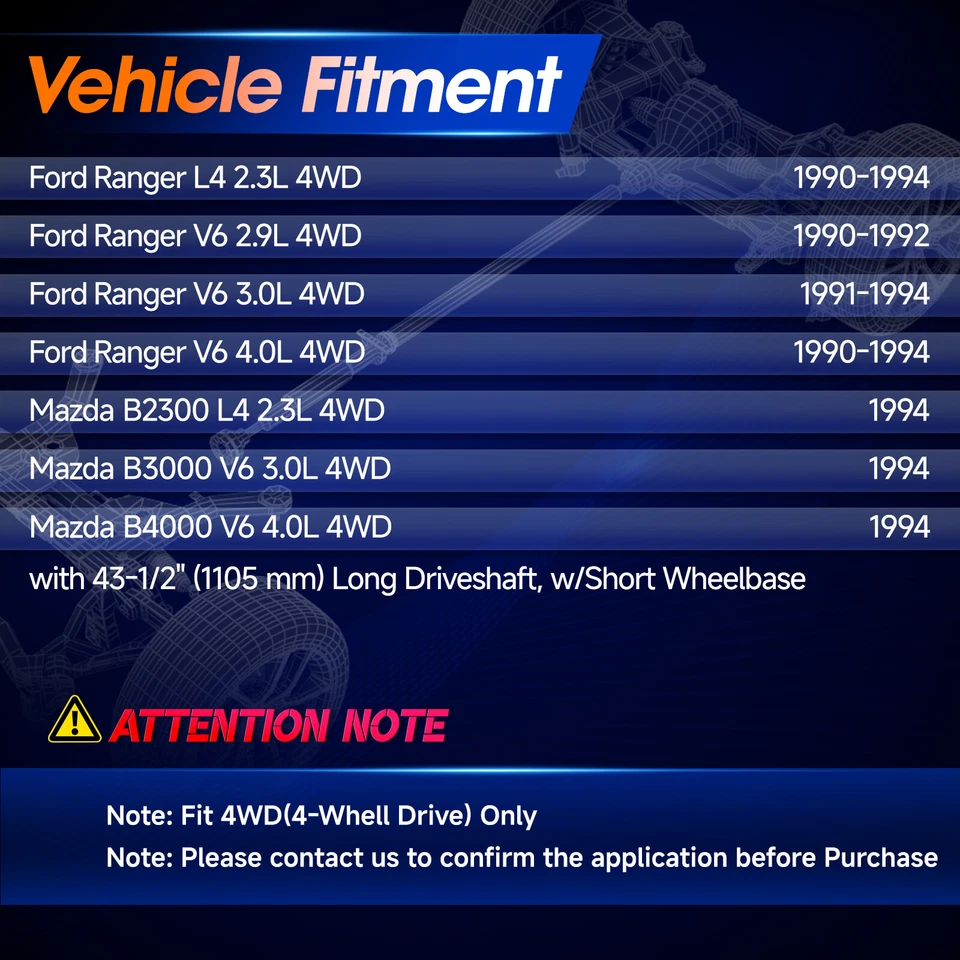 Drive shaft Rear Assembly for Ford Ranger Mazda B2300 B3000 3.0L Splash Extended - Image 3 of 4