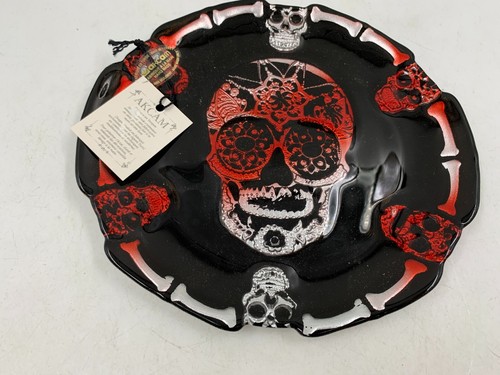 Akcam 8in Sugar Skull Red & Black Glass Plate BB01B02043 - Picture 2 of 5