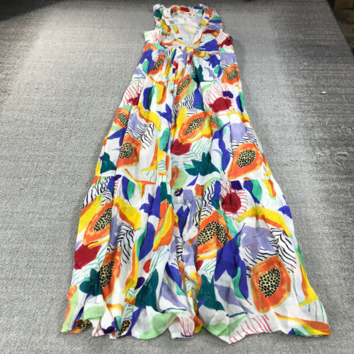 New Oliphant Dress Womens Extra Small 1140V Ruffle V Neck Maxi Lined Silk Blue - Picture 2 of 7