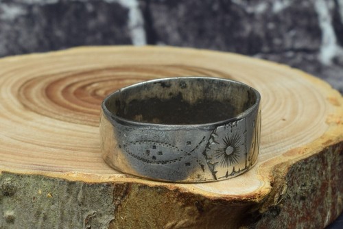 19th century Antique wedding Vtg old russian SILVER handmade carved Nominal ring - 第 6/24 張圖片