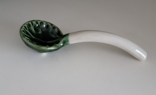 Vintage John Buck Portuguese Majolica Cabbage Leaf Lidded Condiment Pot & Spoon - Picture 6 of 7