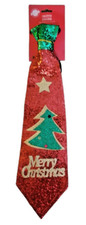 Novelty Glitter Merry Christmas Tree Star Neck Tie Adult Teen Easy On Off FUN