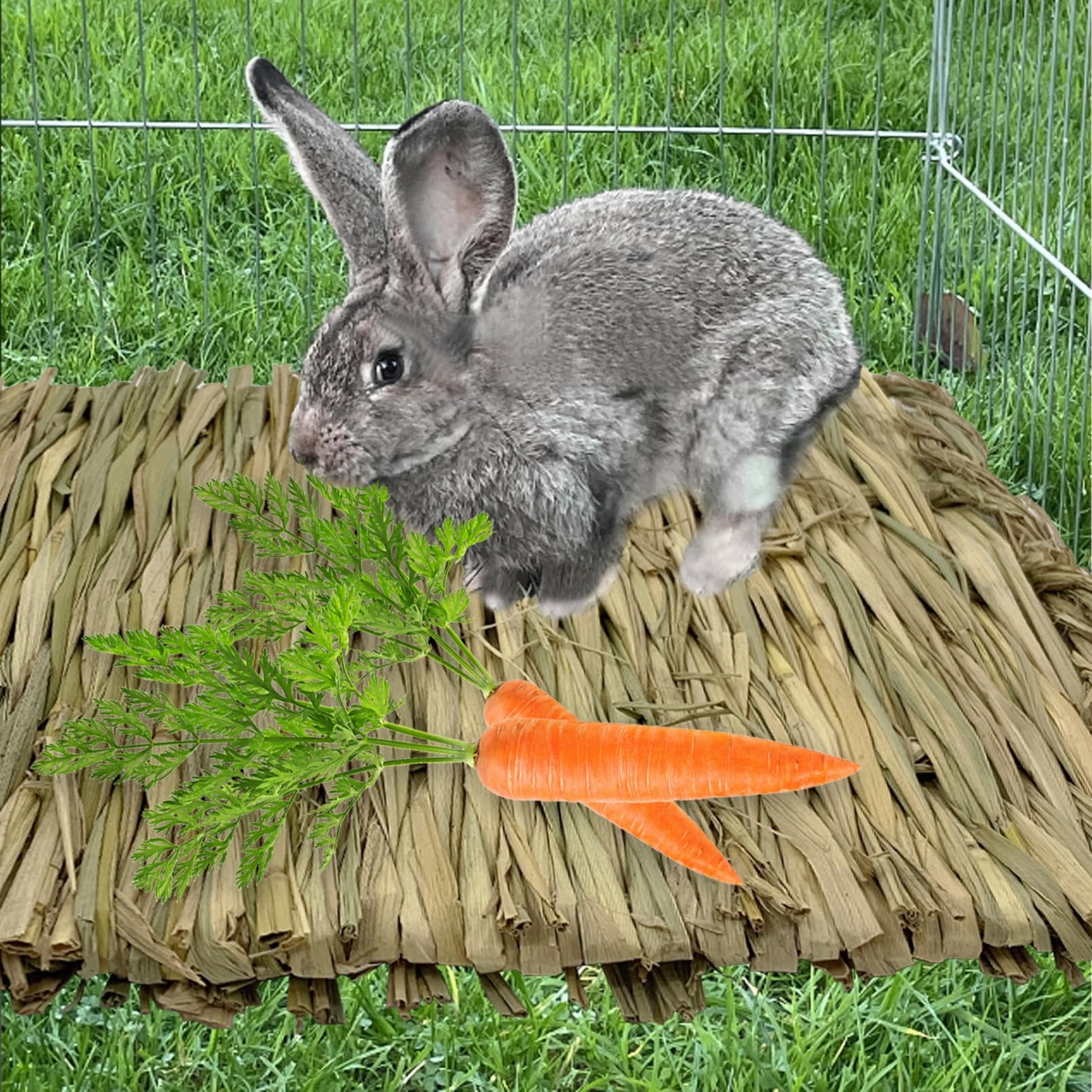 Rabbit Grass Mats,Bunny Grass Mat,Woven Straw Mat Bed Rabbits Hay Mat