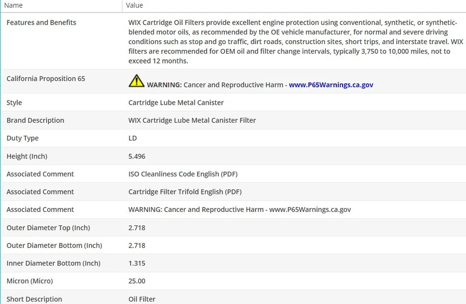 Filtro de aceite de motor OEM WIX para AUSTIN HEALEY 100 1953-1957 L4-2,7 L Foto 3 de 4