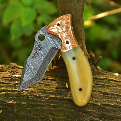 Handmade Folding Knife-Damascus Steel 3.5'' Blade, Camel Bone Handle -NG 509