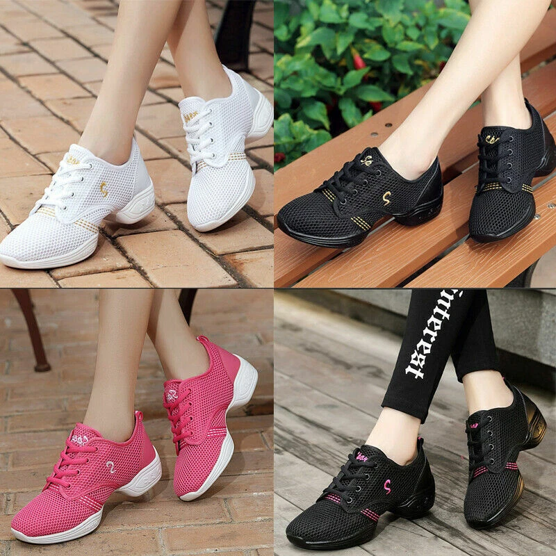 WOMENS TRAINERS JAZZ HIP HOP DANCE SNEAKERS LADIES MESH SPLIT SOLE DANCING SHOES