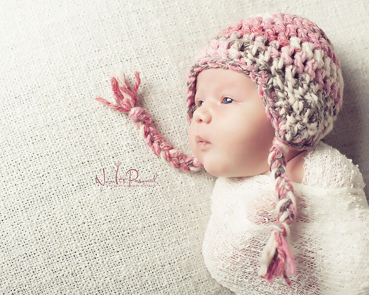 Hand Crochet Knitted Baby Hat Fairisle Chunky Photo Prop Girls Pink Newborn-12M