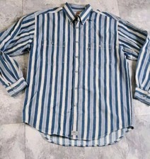 VINTAGE Levi's Men Button Up Shirt L Denim Striped Blue Long Sleeve,rad,80/90s