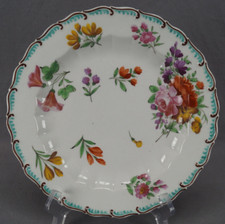 Chelsea Porcelain Red Anchor Floral Aqua & Brown Featheredge Plate C.1752-1756