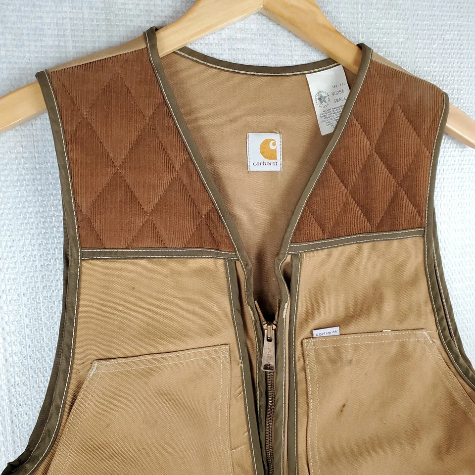 VTG CARHARTT Size Small USA Hunting Canvas Duck Corduroy Vest Mens Game Pouch - Image 4 of 4