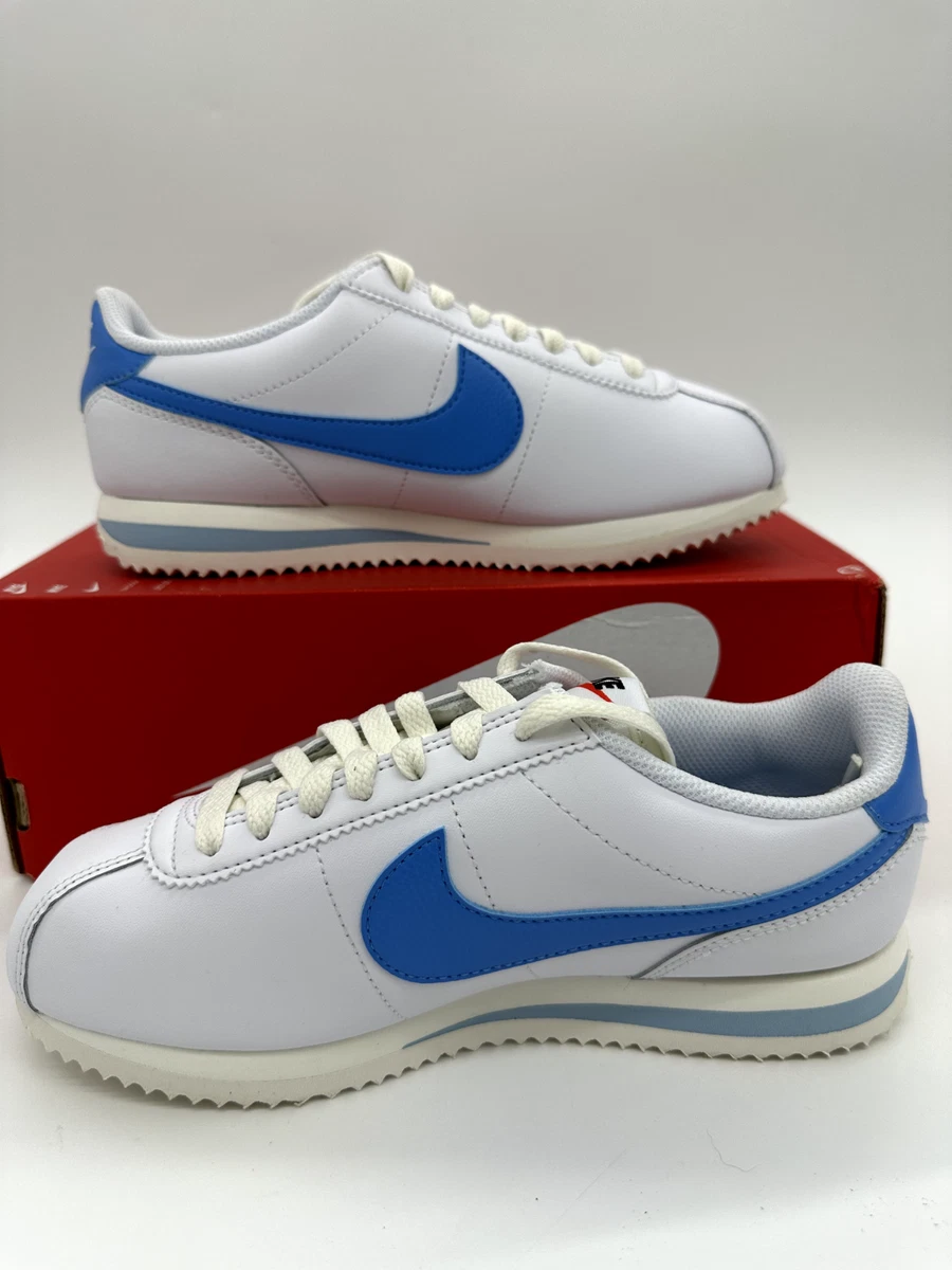 Nike cortez white with blue swoosh top