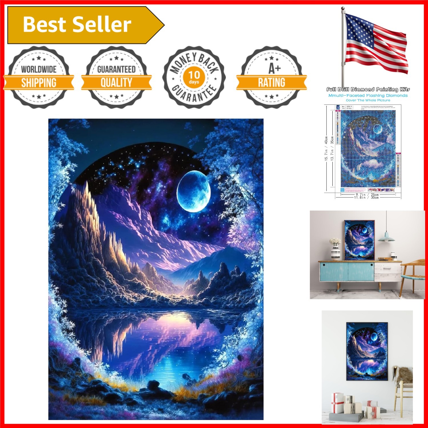 All-Inclusive 5D Blue Moon Landscape Diamond Painting Kit 12x16 Inch Decor