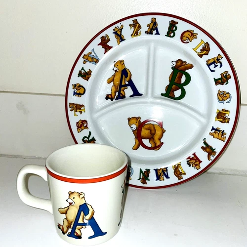 1994 Tiffany & Co. ALPHABET BEARS ABC Divided Ceramic Child's  Plate and Cup