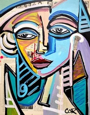 CORBELLIC EXPRESSIONISM 16X20 BLUE MOTION WOMAN FINE ART CUBISM INTERIOR DESIGN