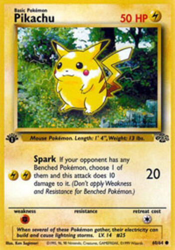 1x Pikachu - 60/64 - Common - 1st Edition Heavily Played Pokemon G1 - Jungle - 1