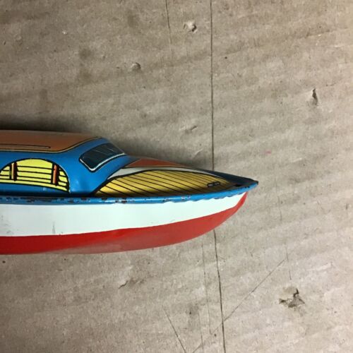VINTAGE TIN TOY SPEED BOAT LITHOGRAPH SUPERIOR BRAND TOY SPEED BOAT - Picture 8 of 11