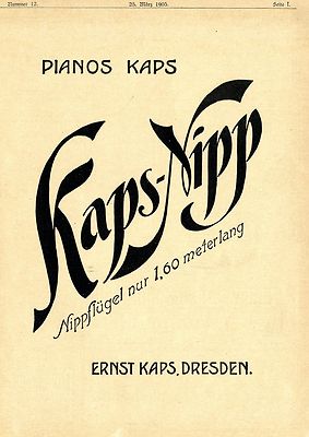 Ernst Kaps Dresden KAPS-NIPP-PIANOS Annonce 1905