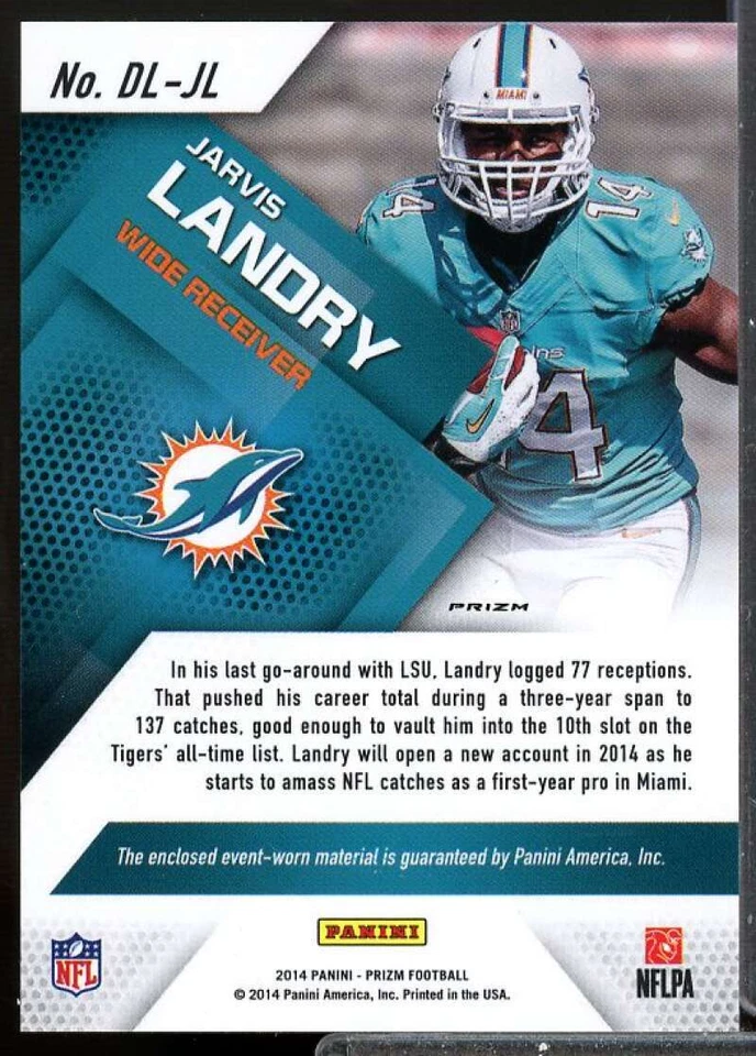 Jarvis Landry 2014 Panini Prizm Rookie Dirty Laundry Jersey Silver Prizms #20  - Image 2 of 2