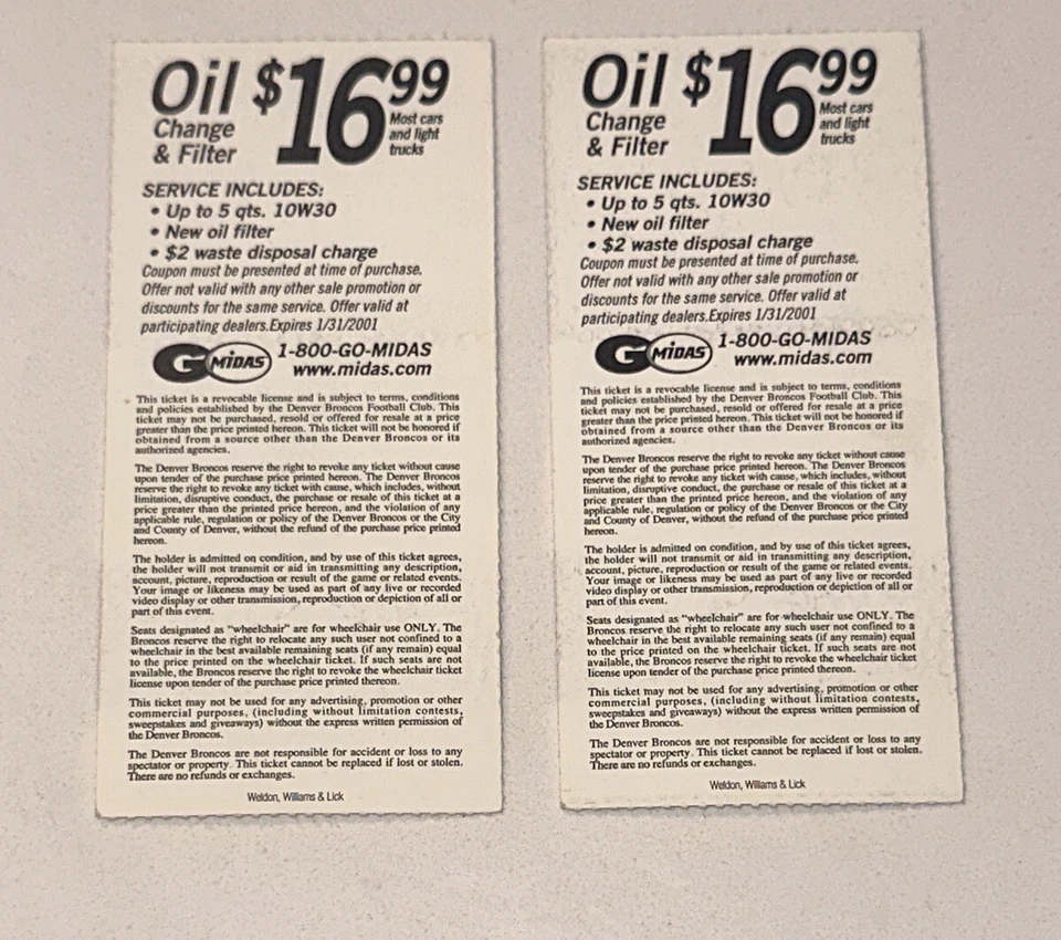 10/15/2000 Broncos Browns MILE HIGH Stadium NFL Ticket Stub McCaffery Smith - Image 2 of 2