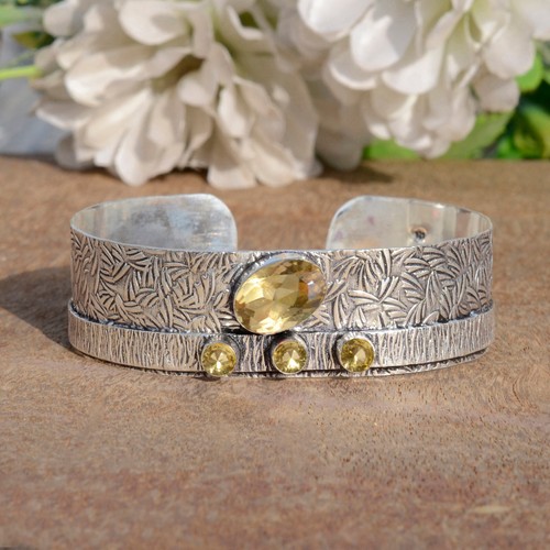 Citrine Topaz Multi Gemstone Bangle 925 Sterling Silver Bracelet For Life Line - Picture 3 of 9