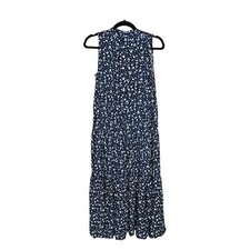 Chaps Sleeveless Navy and White Floral Dress Size S