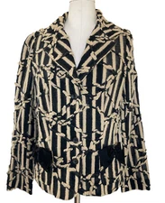 Teri Jon Women's Size 14 Angora Hair Jacket Blazer Black Beige Bows Trim