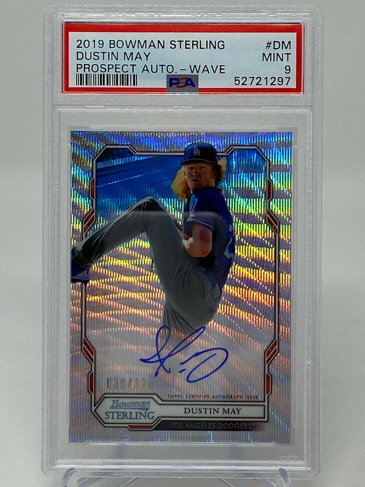 2019 Bowman Sterling #DM Dustin May Prospect Autograph WAVE Serial #39/125 PSA 9 view 7