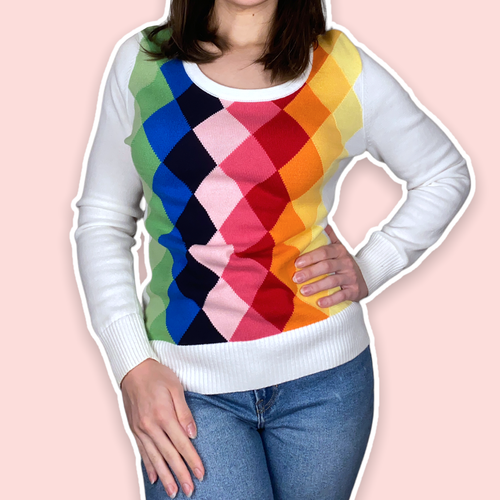 Rainbow Argyle Pullover Sweater | eBay