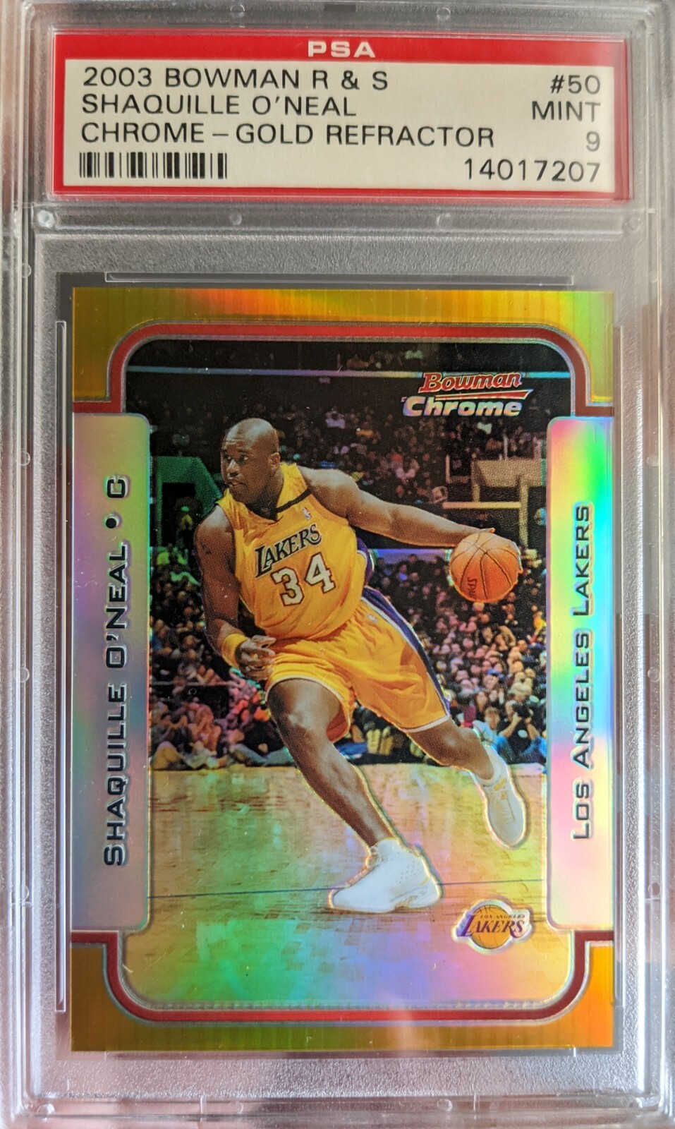 2003 Shaquille O'Neal Bowman CHROME GOLD REFRACTOR 31/50 POP-5 Lakers PSA 9 🔥RD