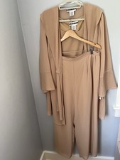 Dana Kay Formal Cocktail Wedding Pant Tank Jacket Set Size 18W 3-Piece Tan Beige