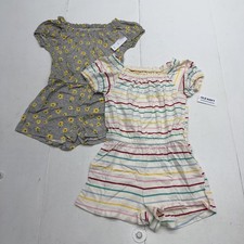 Old Navy Romper Set Girls 5 Multicolor Striped Floral Short Sleeve 2 Piece