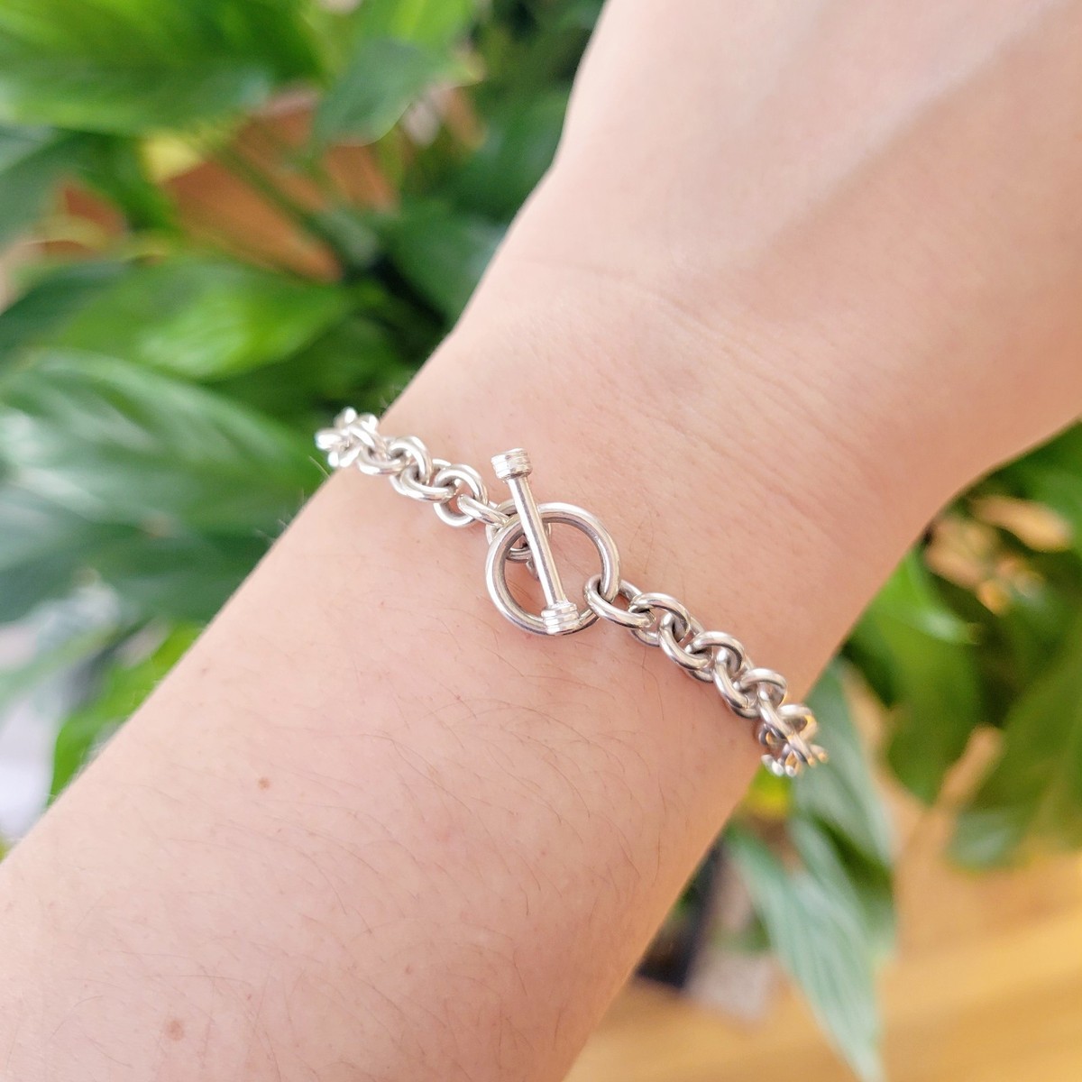 アクセサリー Vintage Silver Toggle Chain Bracelet 925 Vintage 925 Sterling Silver Heavy T-Bar Toggle Clasp Womens