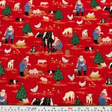 Vintage 1994 Fabric Traditions Santa on the Farm Red Cotton by the HALF YARD