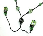 Vtg Dabby Reid Aurora Borealis Green Glass Bead Link Pendant Dangle Necklace CJ — photo 3