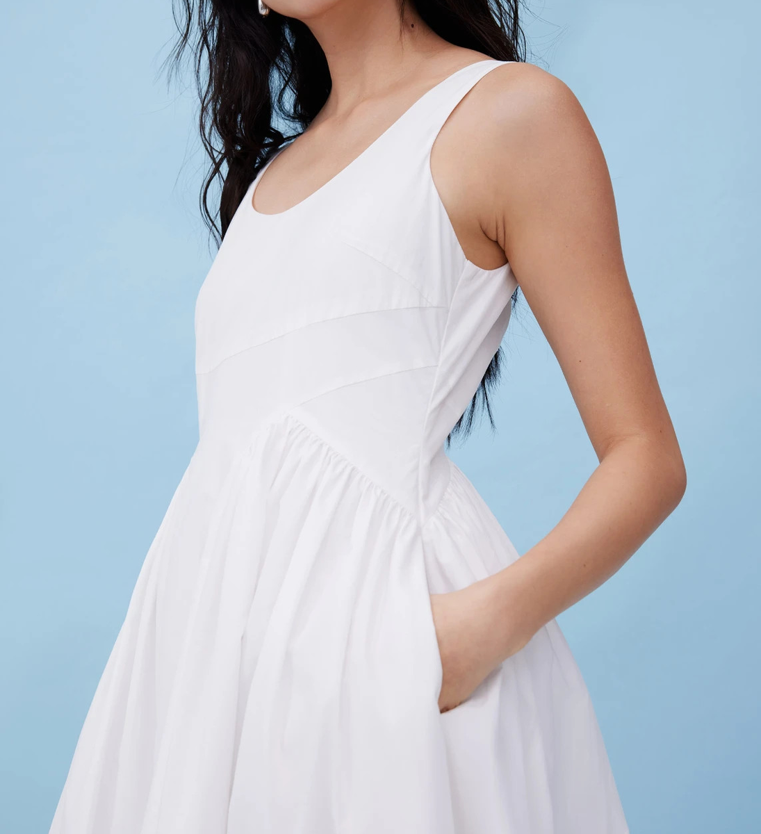high neck puff sleeve midi dress Center High-Neck Dress with Puffed Sleeves