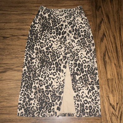 Mable Leopard Print Button Front Midi Pencil Skirt with back Pockets Size S