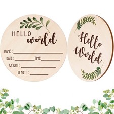 Baby Announcement Sign, Newborn, Double-Sided, Hello World, Hospital, Wooden