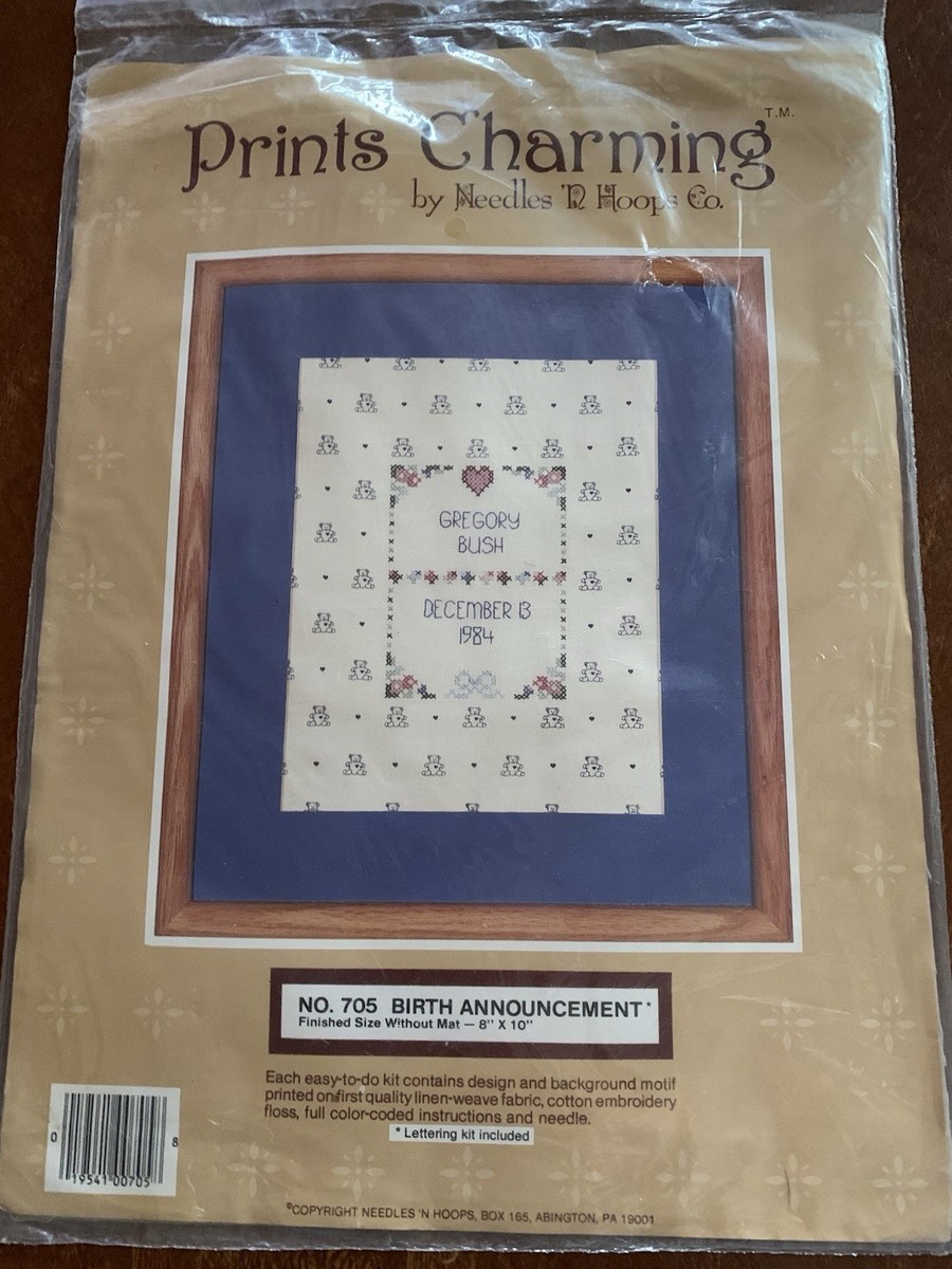 Prints Charming Needles 'N Hoops BIRTH ANNOUNCEMENT Cross Stitch