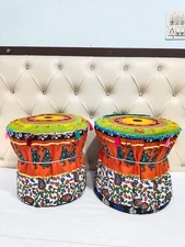 Indian Vintage Throw Mudda Cover Round Seating Pouf Cover Footstool Ottoman 18In