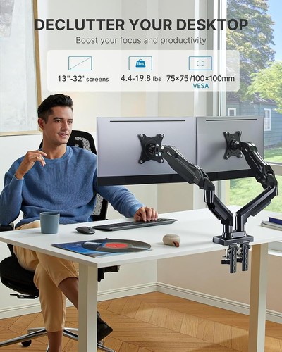Dual Monitor Stand with Height Adjustment - Supports 13-32” Screens, 19.8 lbs - 第 4/11 張圖片