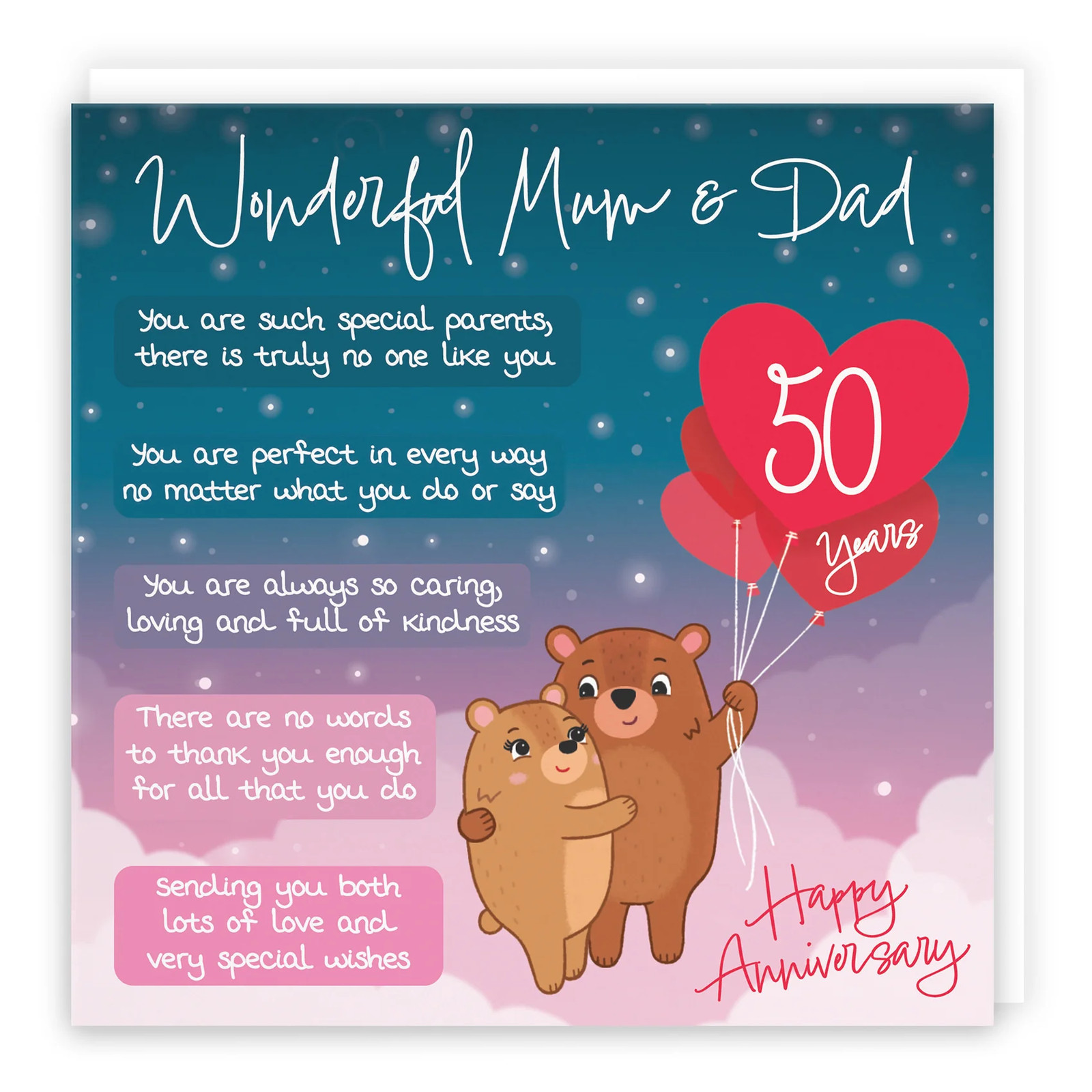 50th Mum And Dad Anniversary Card Starry Night Cute Bears