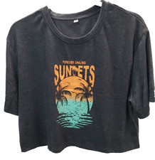 Forever Chasing Sunsets Crew Neck Crop Tee, Dark Gray, L