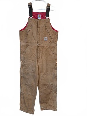 Carhartt Quilt-Lined Duck Canvas Overalls Bibs   36 x 30 R38 BRN