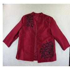 Victor Costa Women's Large Red Black 100 Silk Beaded Embroidered Evening Jacket